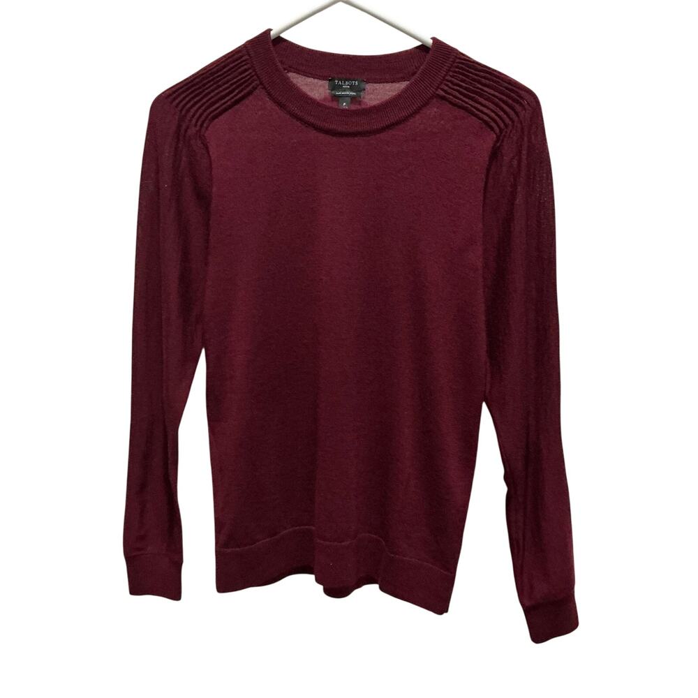 Talbots Petites Women’s Solid Wool Sweater Burgundy Size Petite XSmall (XSP)